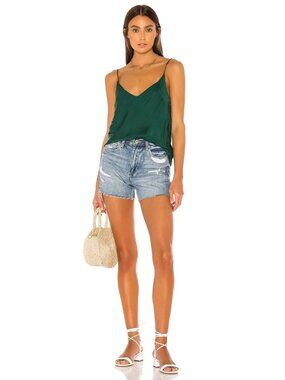 Cali Dreaming Hunter Green Silky Adjustable Strap Cami Top